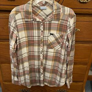 Columbia Brown multicolored long sleeve flannel shirt in good condition